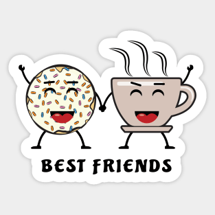 Best Friends - Donut And Coffee - Funny Character Illustration Sticker
